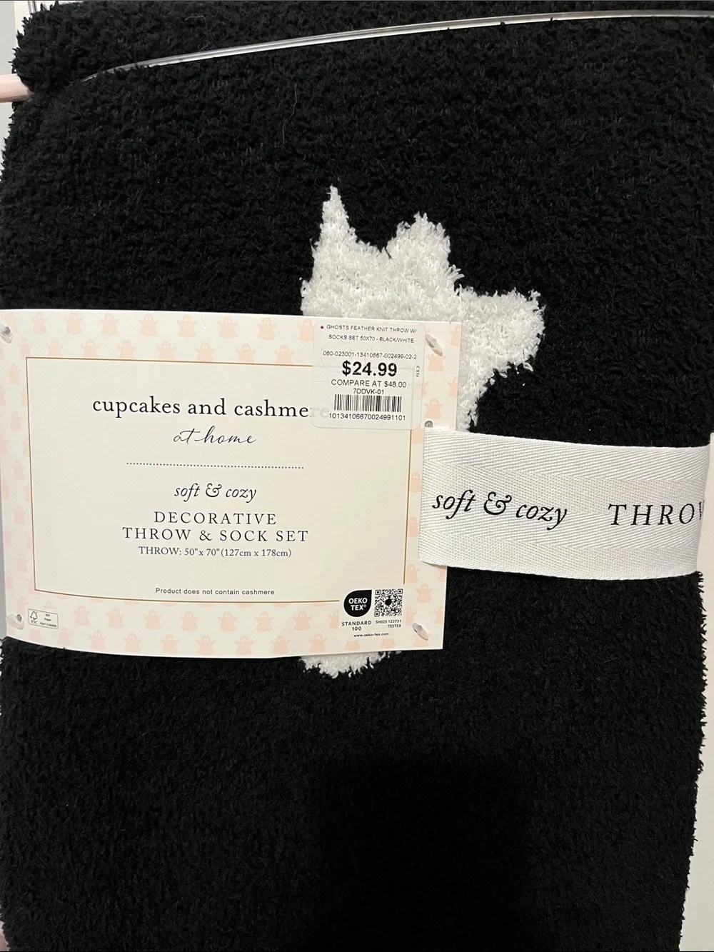 cupcakes & cashmere Black and White Ghost Pattern Throw Blanket